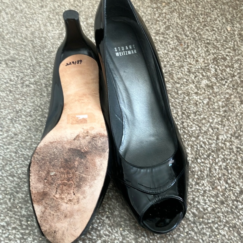 Stuart Weitzman Black Peep Toe Heels - Picture 2 of 4